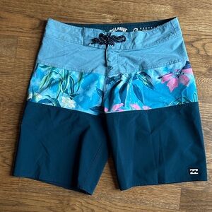 Billabong boys Tropical Swim Shorts - Teal and Pink